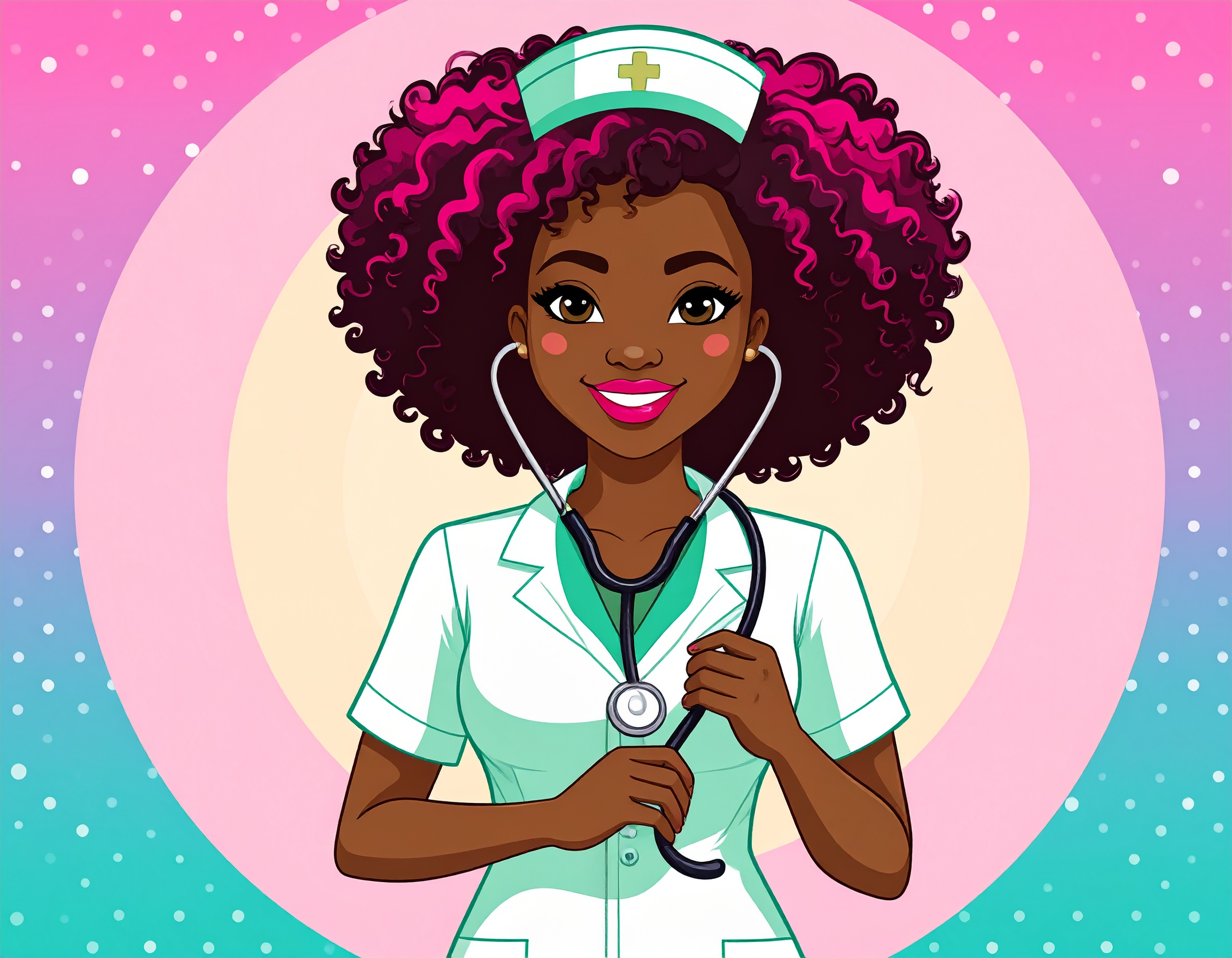image of AI generated curly haired nurse