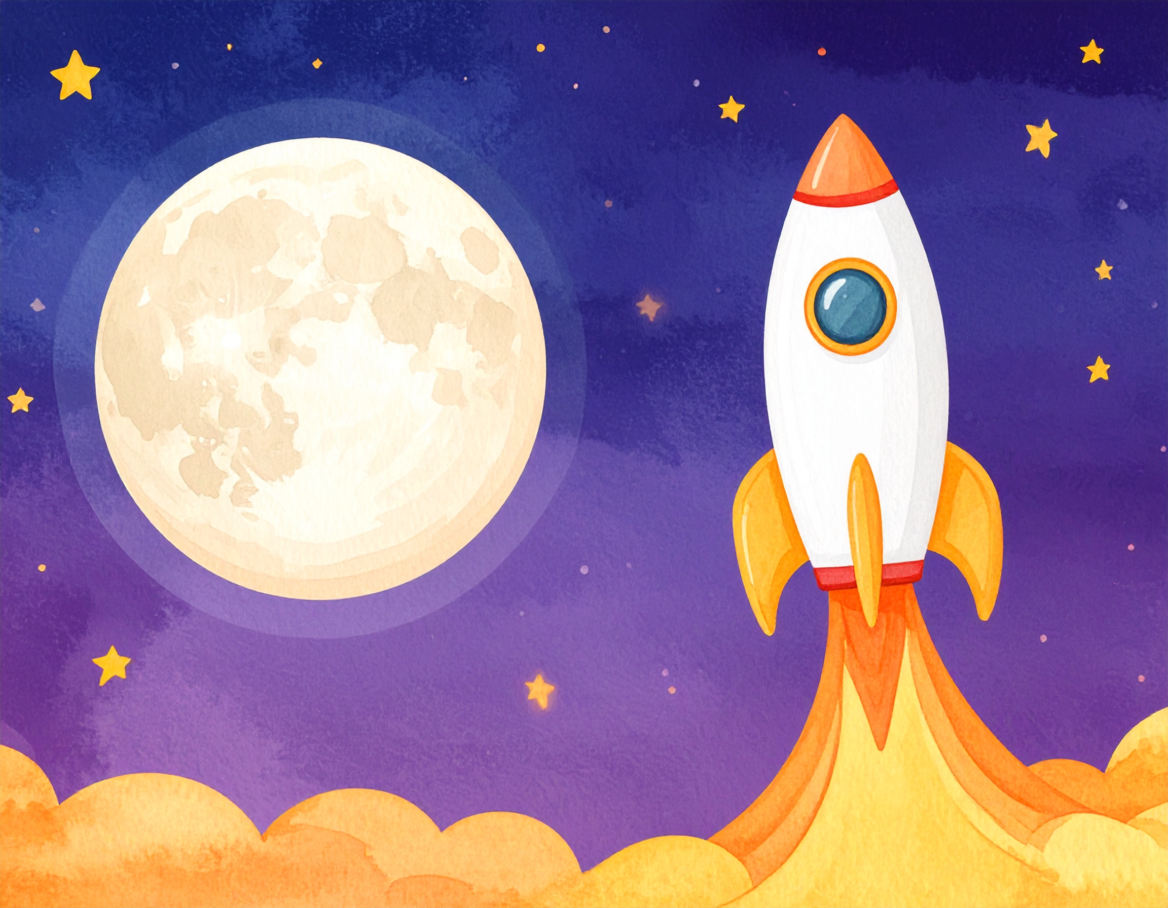 image of cartoon spaceship near the moon